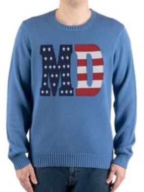 NWT Blue Unisex Crewneck Sweater American Flag Graphic Maryland Sz L & XL